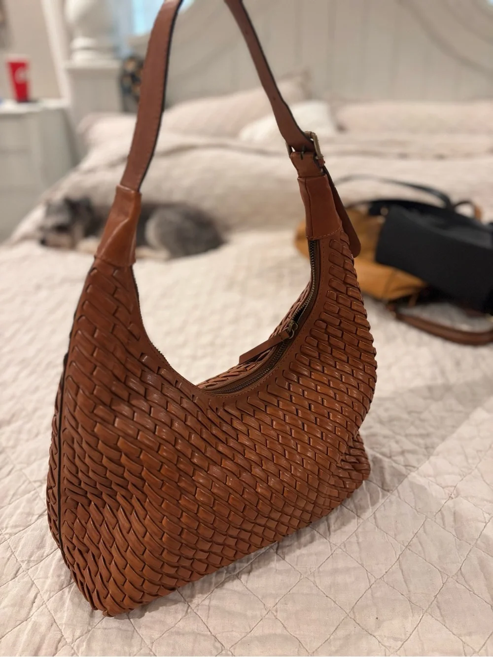 Source Unknown Woven Leather Hobo Bag - Brown